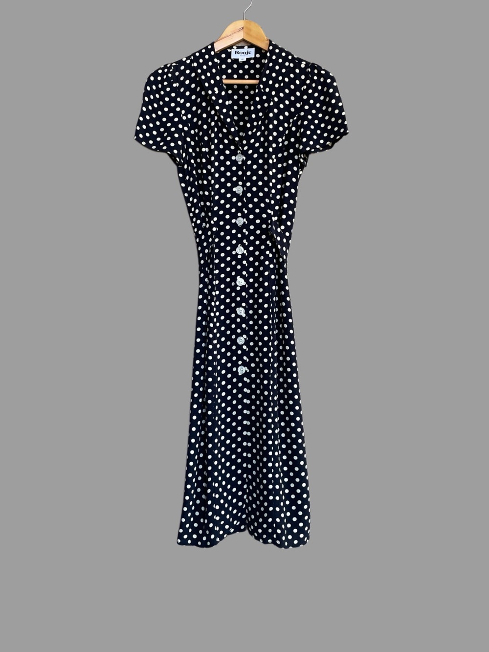 ROUJE Black & White Polka Dot Printed Retro Button Down Marin Midi Dress 36 2/4 - Picture 6 of 17